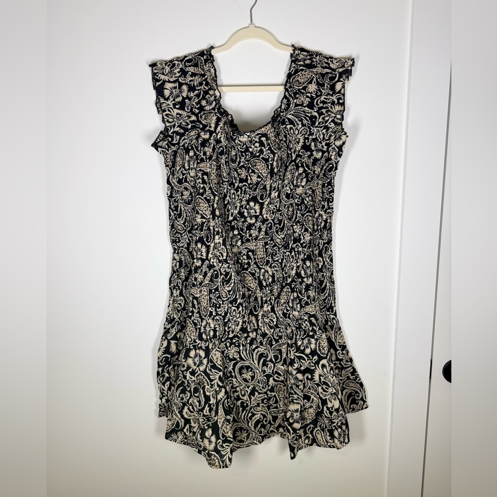 Mango Black & White Floral Paisley Smocked Mini Dress 3X